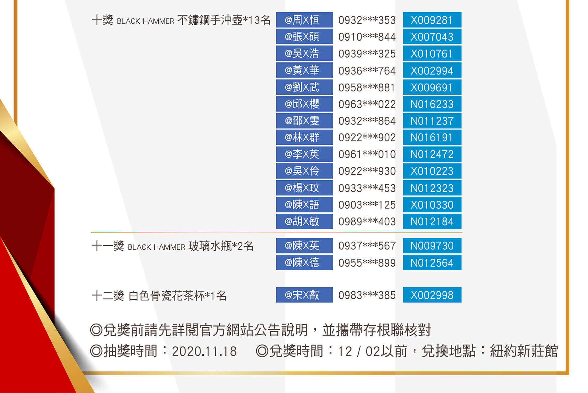 紐約家具11.18第一波中獎名單2